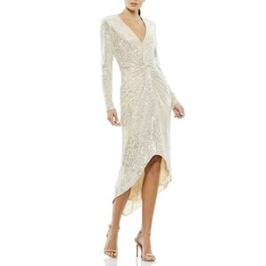 Ieena x Mac Duggal NEW 26549 Knotted Waist Nude Silver Sequin Formal Dress 4